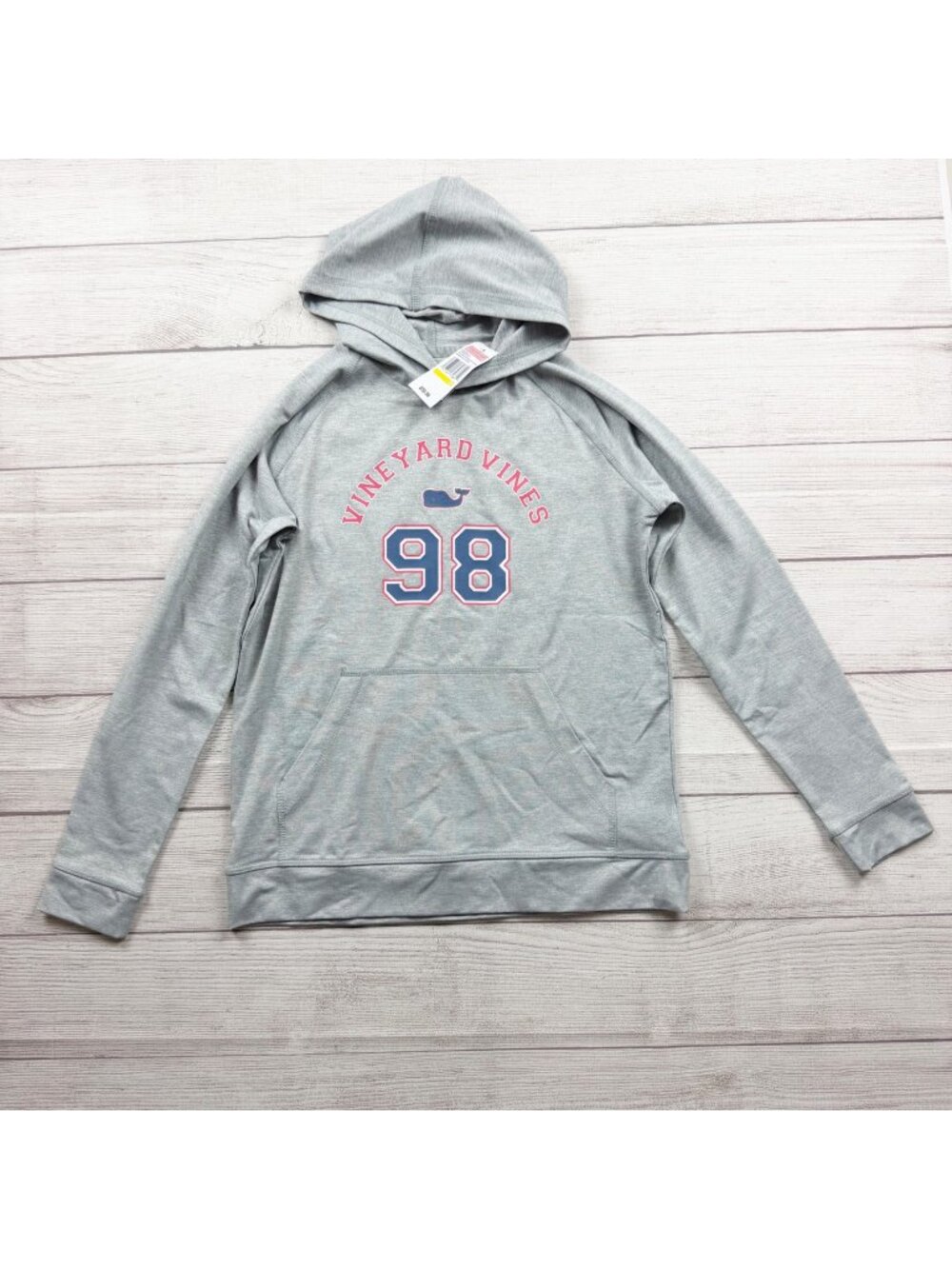 Vineyard Vines Heritage Raglan Hoodie Gray Performance 98 Graphic NWT 12-14